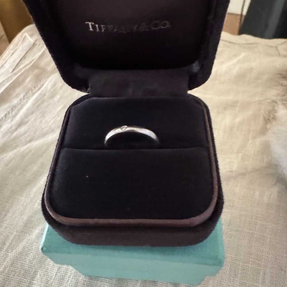 100% Auth Tiffany & Co  Elsa Peretti PT950 Platinum Diamond Band Ring （Size 5） - Picture 7 of 8